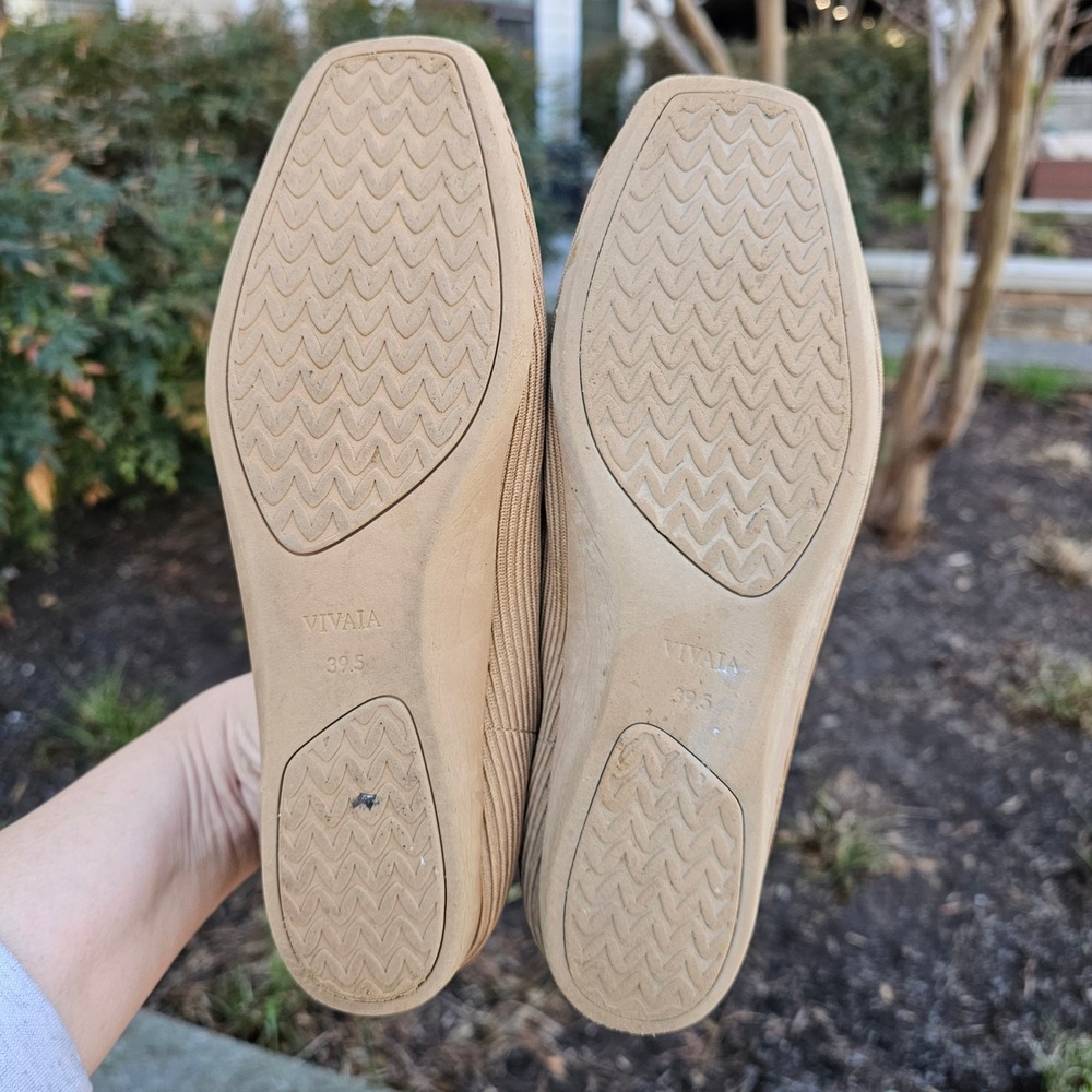 Vivaia Margot Square Toe Flats Tan Ribbed Knit Sustainable Shoes EU 39.5 US 8.5 - Picture 7 of 8